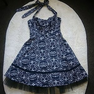 Black and white printed halter dress